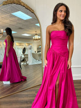 Simple Fuchsia Strapless Formal Prom Dresses Long with split - MyChicDress